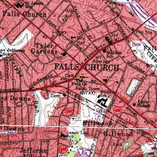 Topographic Map of Falls Church Episcopal Church Cemetery, VA