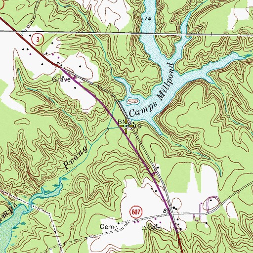 Topographic Map of Camps and Carters Mill (historical), VA