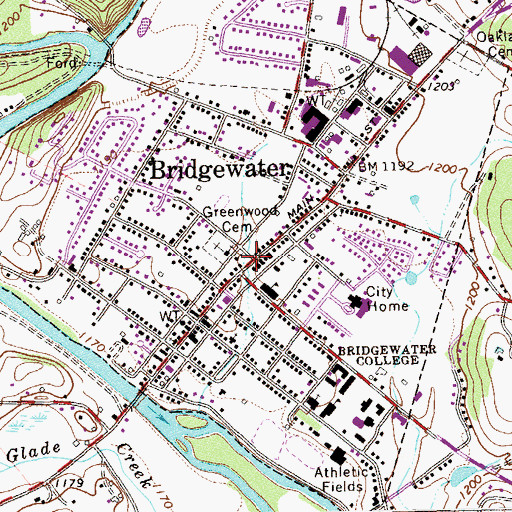 Topographic Map of Bridgewater Historic District, VA