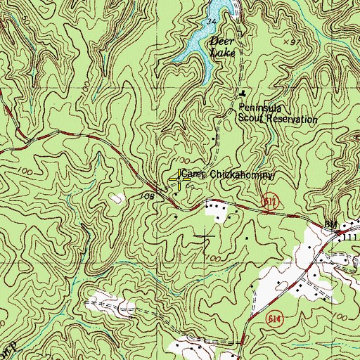 Topographic Map of Camp Chickahominy, VA