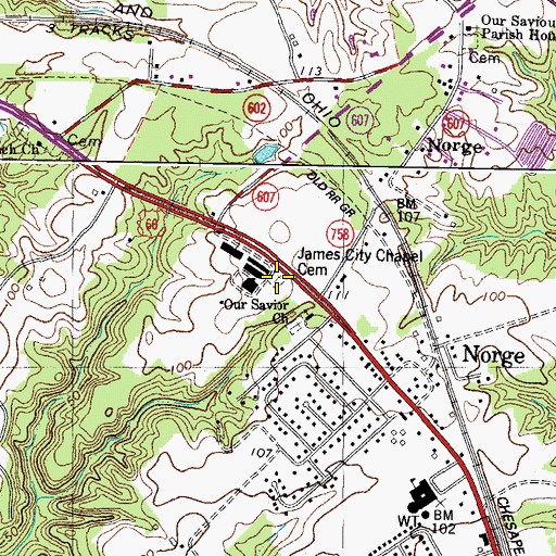 Topographic Map of James City Chapel Cemetery, VA