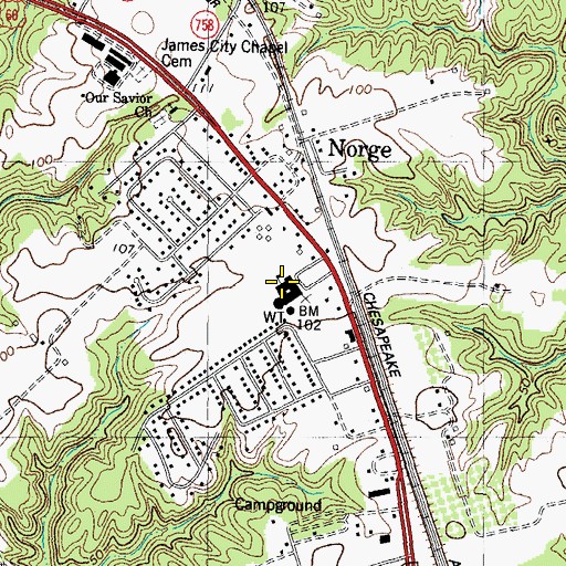 Topographic Map of Norge Elementary School, VA