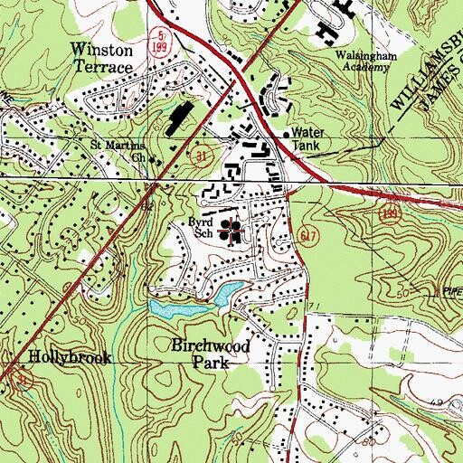 Topographic Map of Rawls Byrd Elementary School, VA