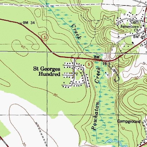 Topographic Map of Saint Georges Hundred, VA