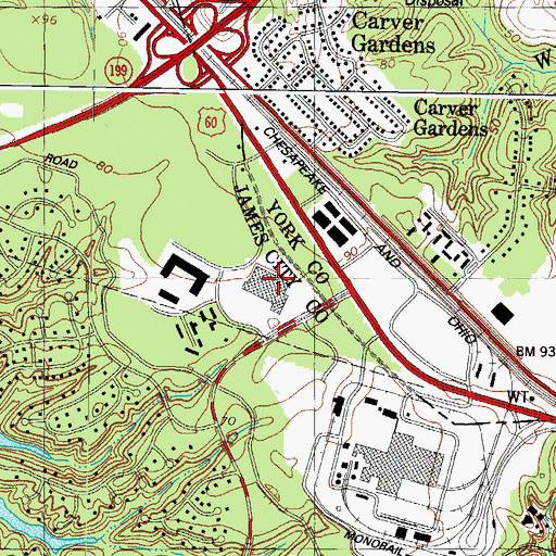 Topographic Map of The Market Place Shops Shopping Center, VA