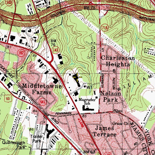 Topographic Map of James-York Plaza Shopping Center, VA