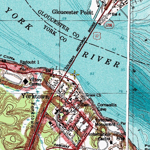 Topographic Map of Yorktown Beach, VA