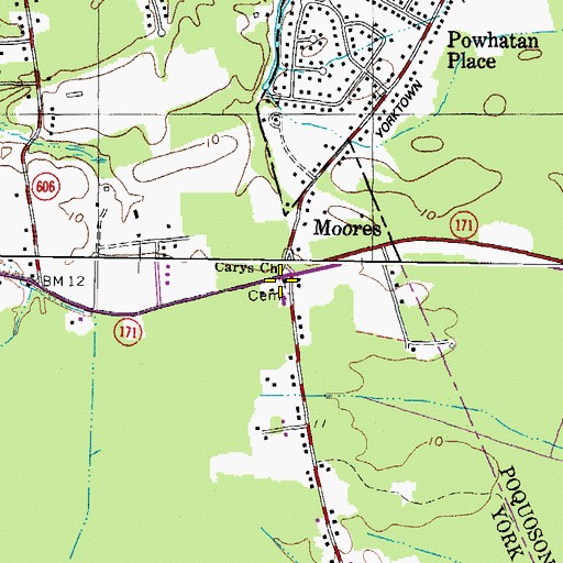 Topographic Map of Carys Cemetery, VA