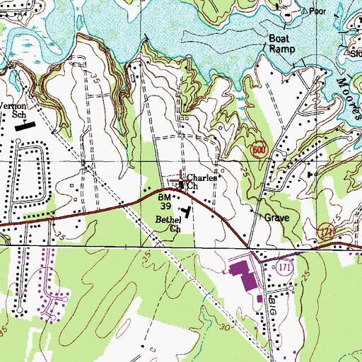 Topographic Map of Charles Church Christian Life Center, VA