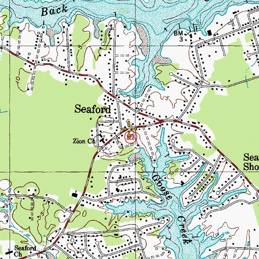 Topographic Map of Seaford Post Office, VA