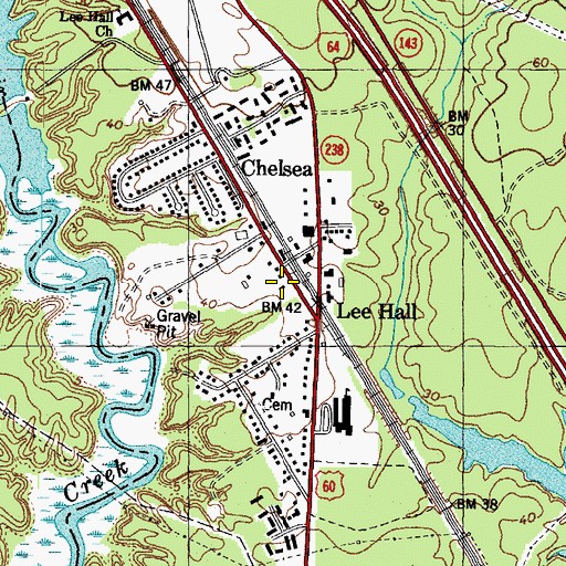 Topographic Map of Lee Hall Post Office, VA
