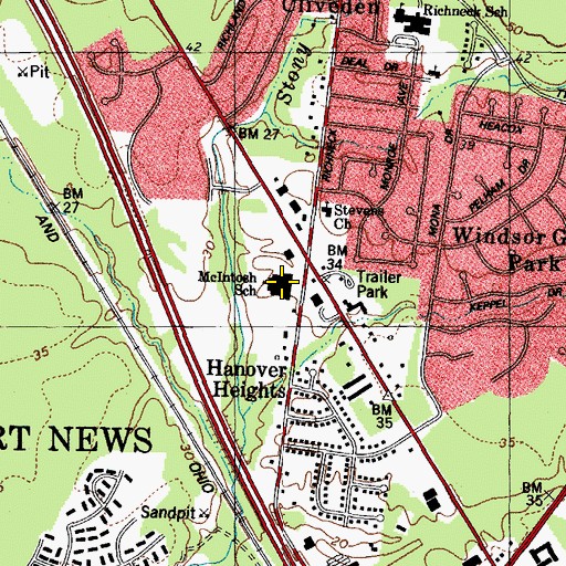 Topographic Map of McIntosh Elementary School, VA