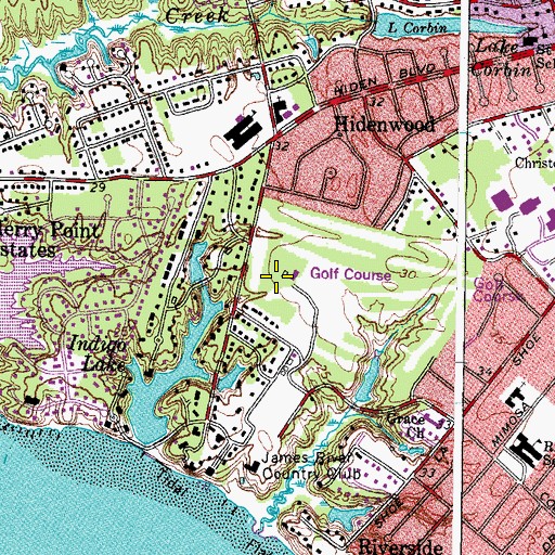 Topographic Map of Hiddenwood Presbyterian Church, VA