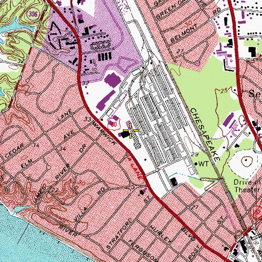 Topographic Map of Warwick Shopping Center, VA