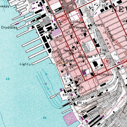 Topographic Map of West Avenue Branch Newport News Public Library, VA
