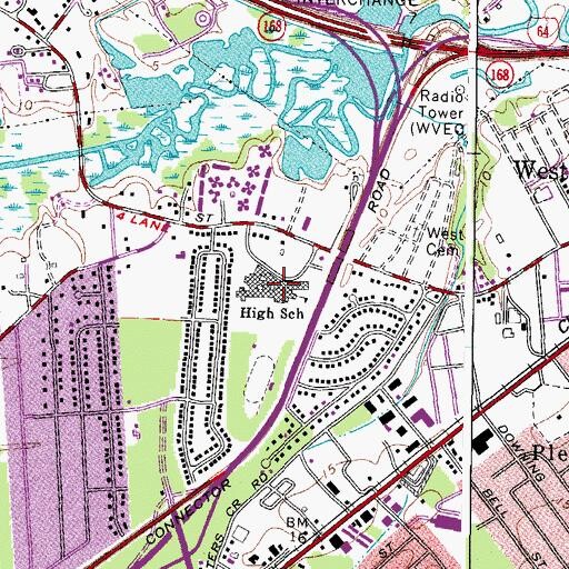 Topographic Map of Hampton High School, VA