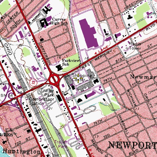 Topographic Map of Newmarket South Shopping Center, VA