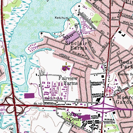 Topographic Map of John Tyler Elementary School, VA