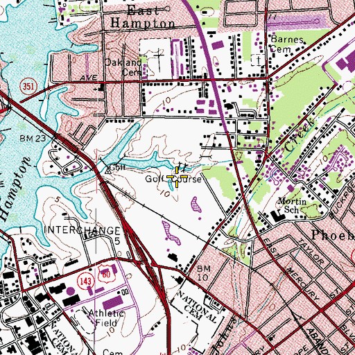 Topographic Map of Hampton Country Club, VA