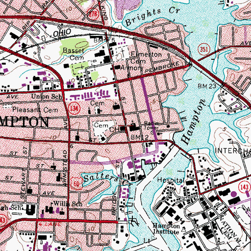 Topographic Map of City of Hampton Courthouse, VA
