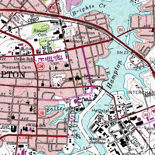 Topographic Map of Hampton Baptist Church, VA