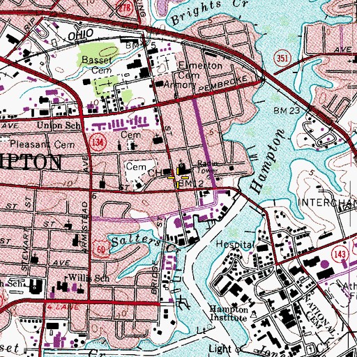 Topographic Map of Hampton City Hall, VA
