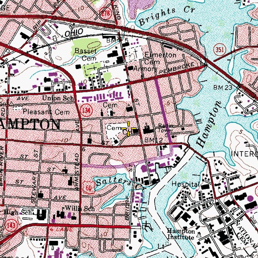 Topographic Map of Hampton City Jail, VA