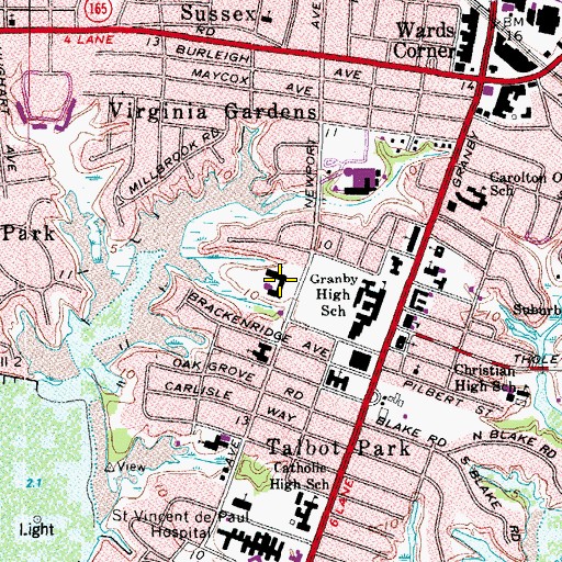 Topographic Map of Granby Elementary School, VA