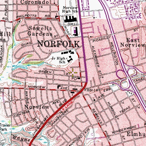 Topographic Map of Norview Post Office, VA