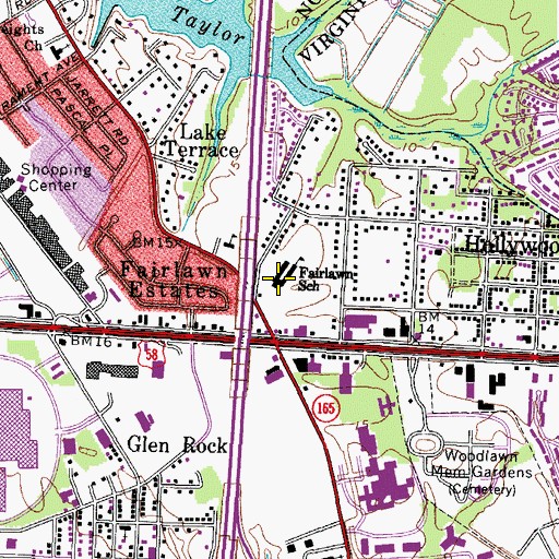 Topographic Map of Fairlawn Elementary School, VA