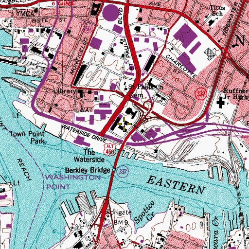 Topographic Map of Norfolk City Hall, VA