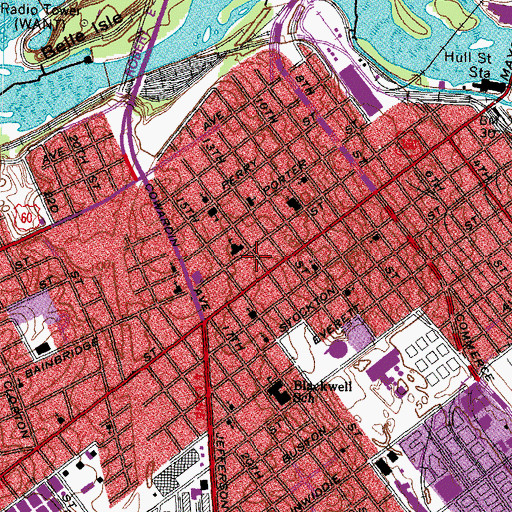 Topographic Map of Hull Street Station Richmond Post Office, VA