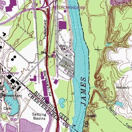 Topographic Map of Deepwater Terminal Port of Richmond, VA