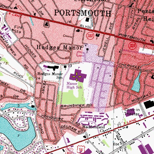 Topographic Map of Manor High School, VA