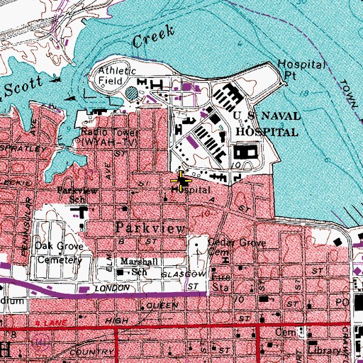 Topographic Map of Portsmouth General Hospital, VA