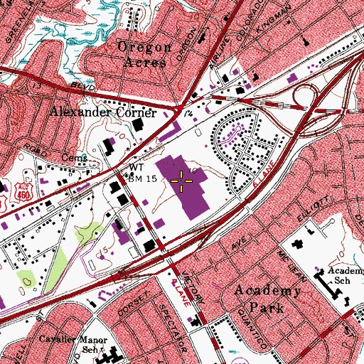 Topographic Map of Tower Mall Shopping Center, VA