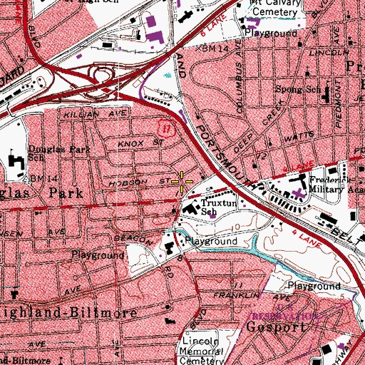 Topographic Map of Truxtun Historic District, VA
