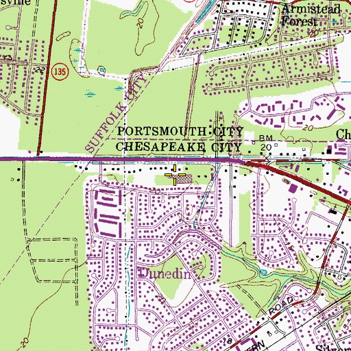 Topographic Map of Churchland Square Shopping Center, VA