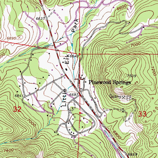 Topographic Map of Pinewood Springs, CO