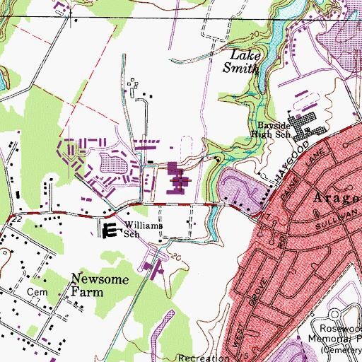 Topographic Map of Bayside Middle School, VA
