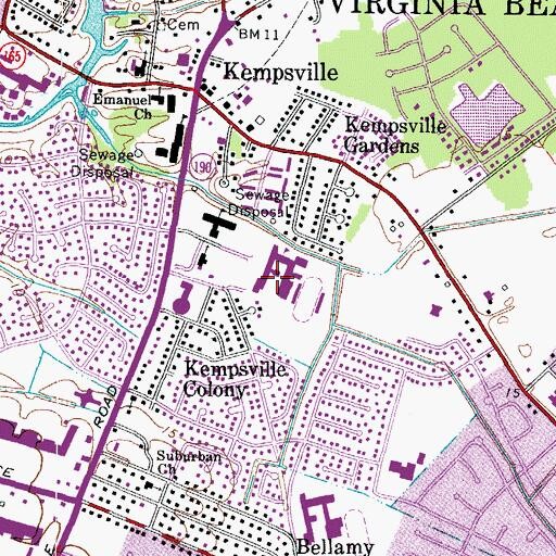 Topographic Map of Kempsville High School, VA