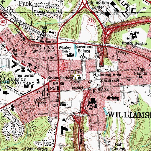Topographic Map of Bruton Parish Churchyard, VA
