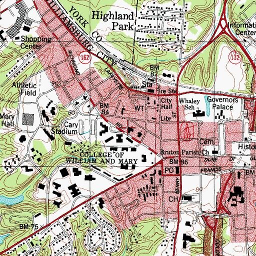 Topographic Map of Williamsburg Baptist Church, VA