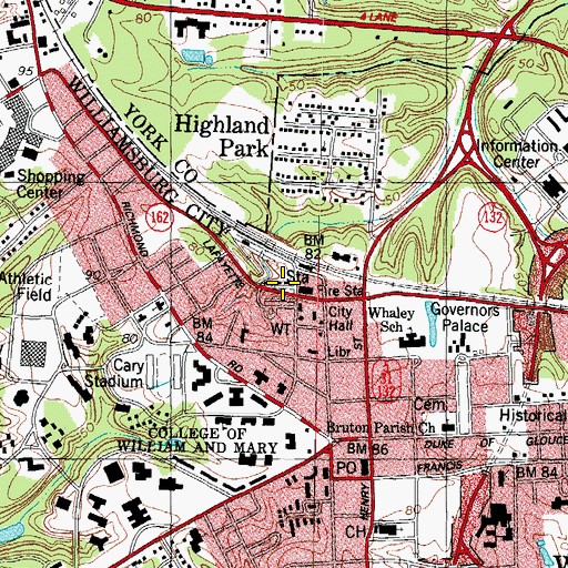 Topographic Map of Williamsburg Municipal Building, VA