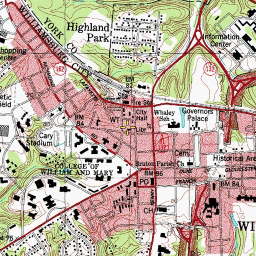 Topographic Map of Williamsburg Regional Library, VA