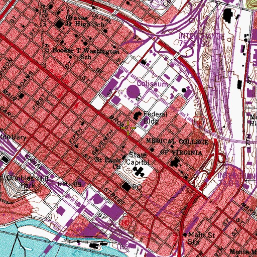 Topographic Map of Richmond, Fredericksburg and Potomac Railway Depot (historical), VA