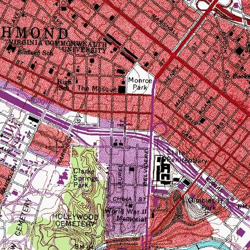 Topographic Map of Monroe Park Historic District, VA