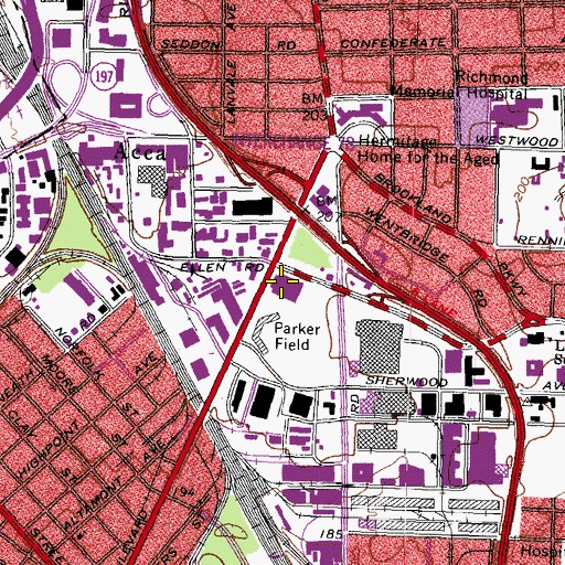 Topographic Map of Arthur Ashe Junior Athletic Center, VA