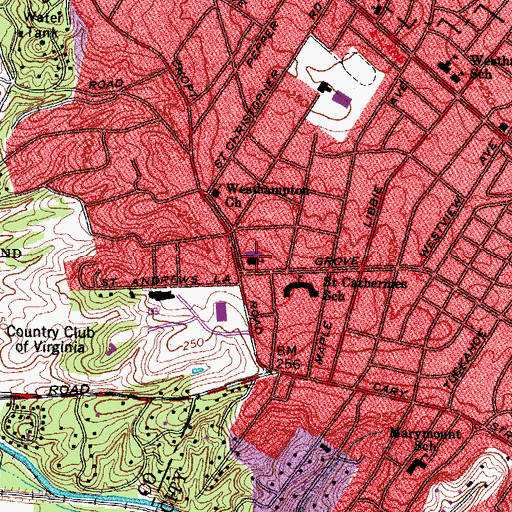 Topographic Map of Saint Bridgets Catholic Church, VA