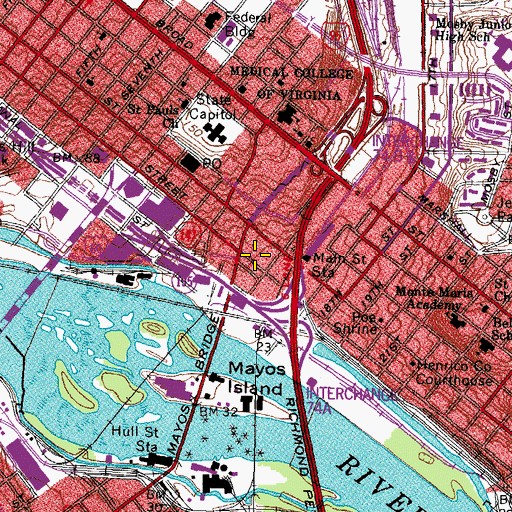 Topographic Map of Shockoe Slip Historic District, VA